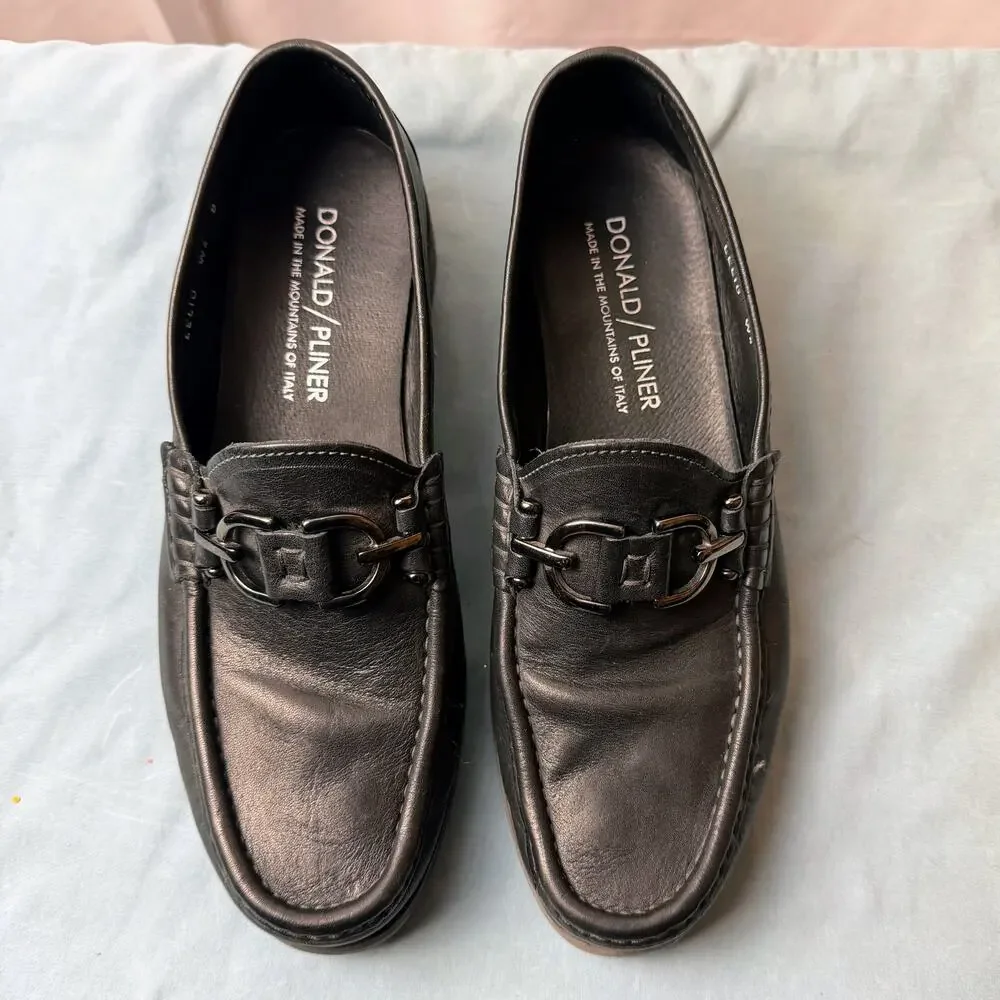 Donald Pliner Lelio Mens Black Leather Horsebit Loafers Size‎ 8 Italy Executive
